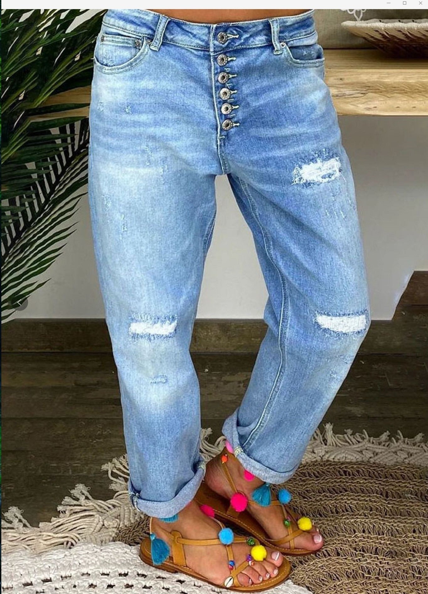 Damen Lockere Baggy Jeans mit Knopfleiste