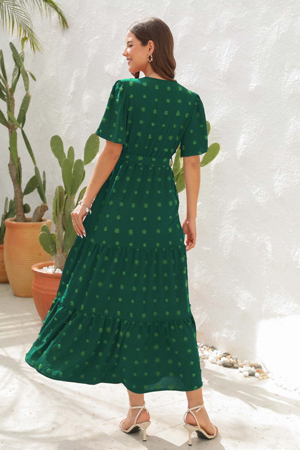 Damen Maxi Wickelkleid mit kurzen Ärmeln