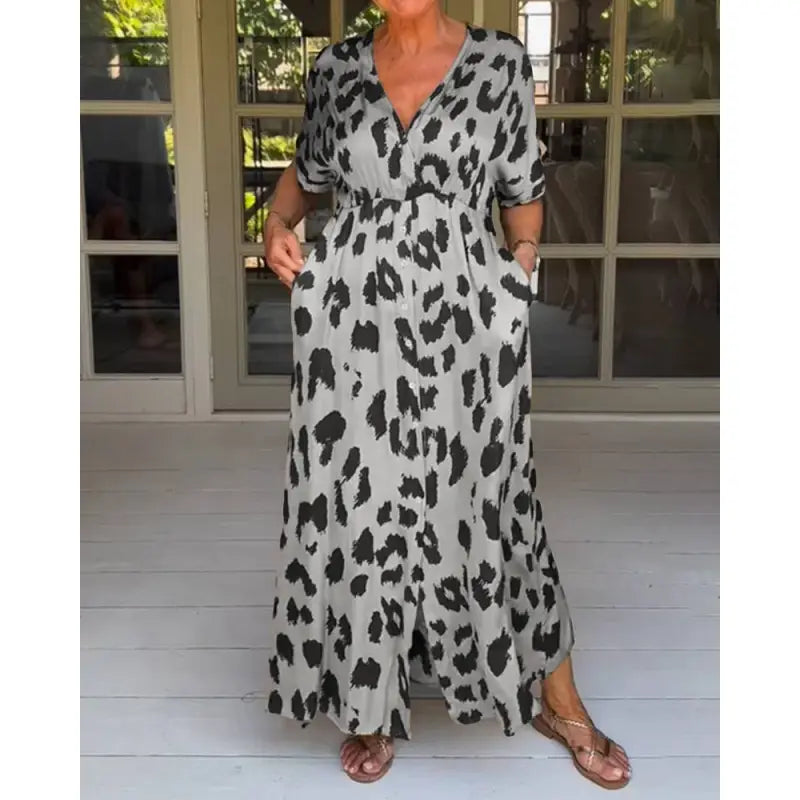 Damen V-Ausschnitt Maxi-Kleid | 3/4-Ärmel