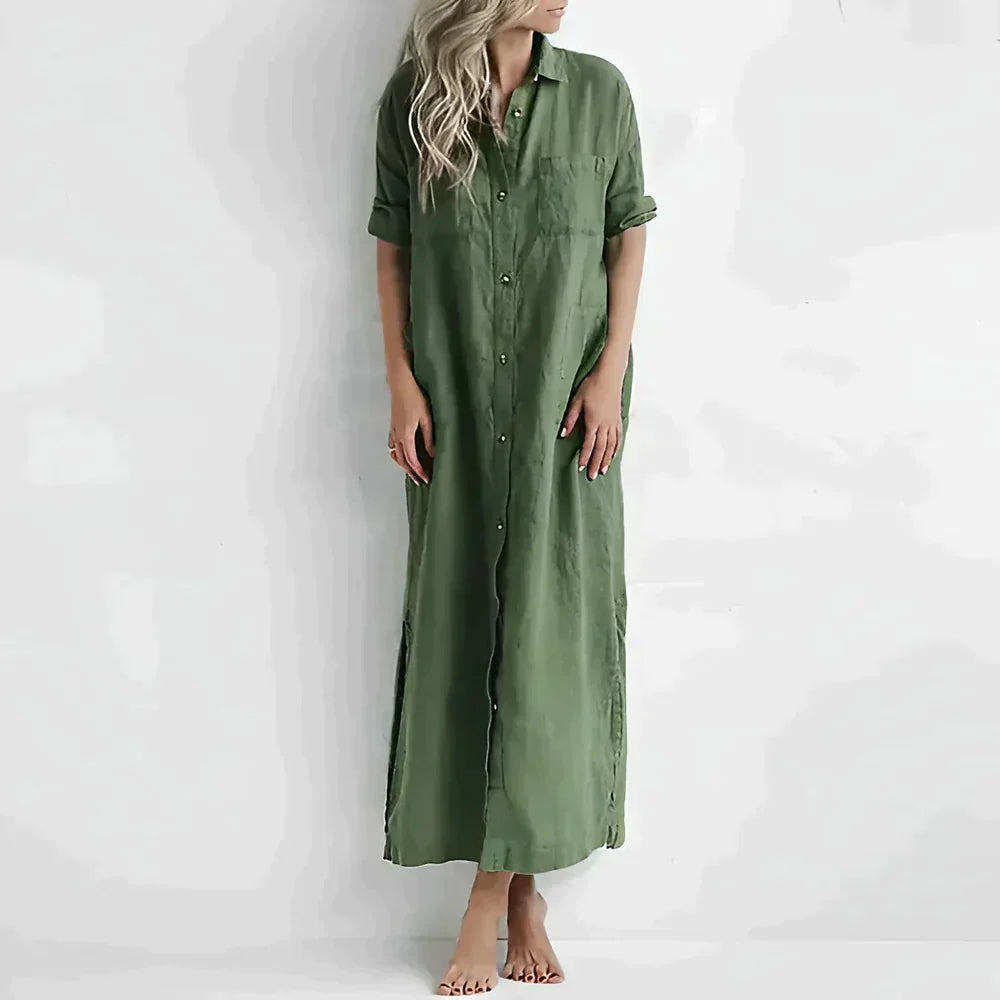 Damen-Maxi-Hemdkleid mit kurzen Ärmeln