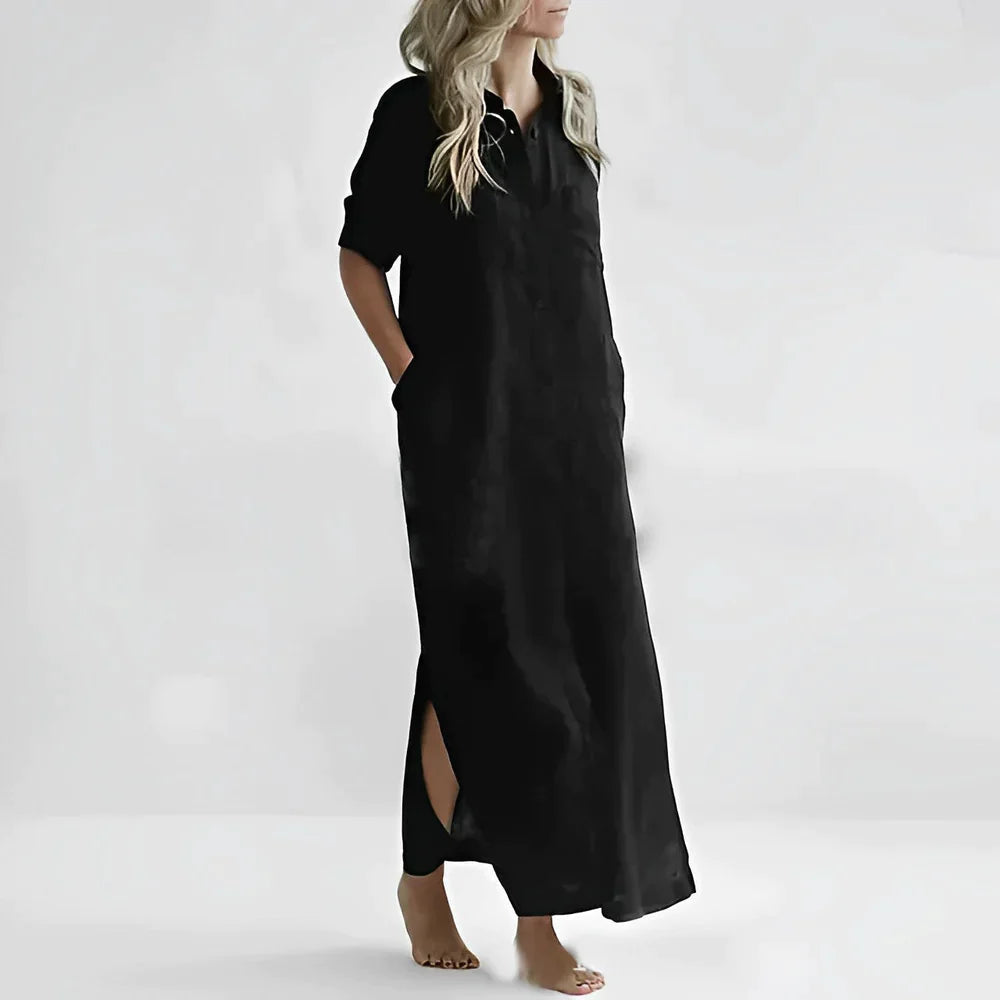 Damen-Maxi-Hemdkleid mit kurzen Ärmeln