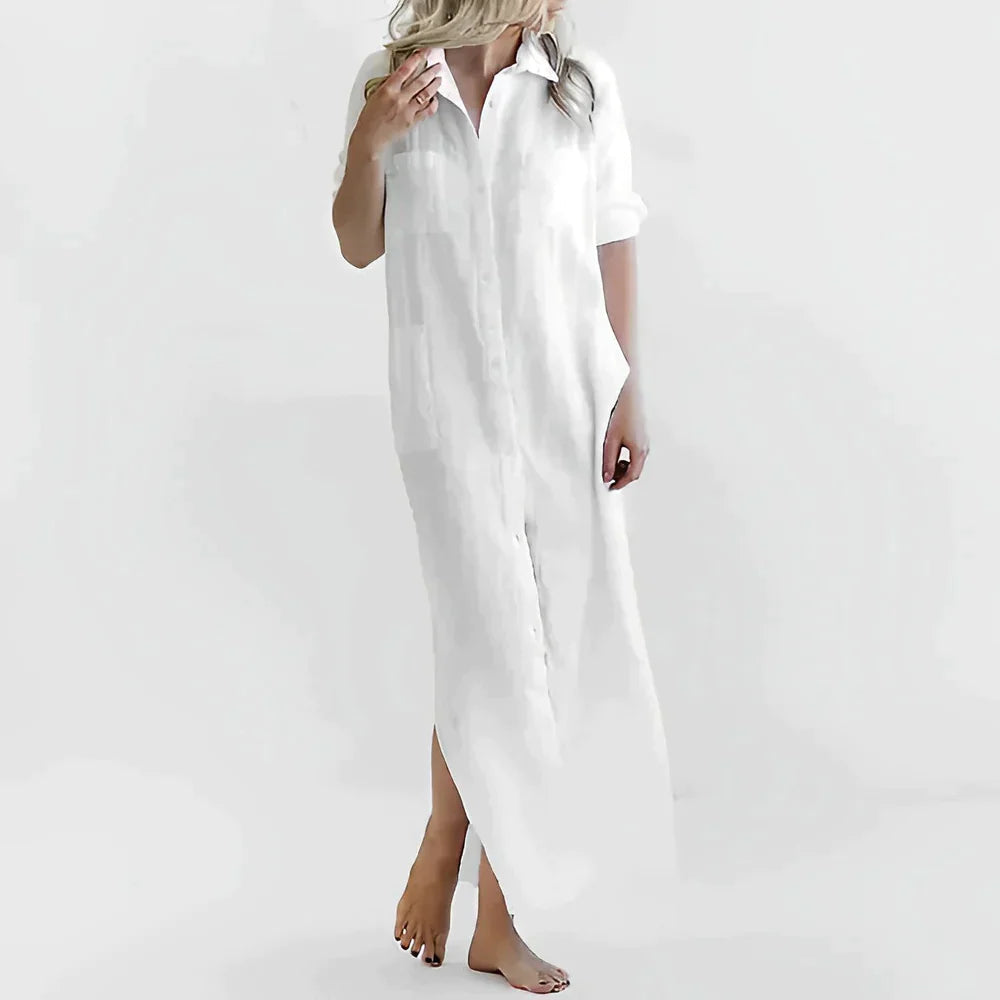 Damen-Maxi-Hemdkleid mit kurzen Ärmeln