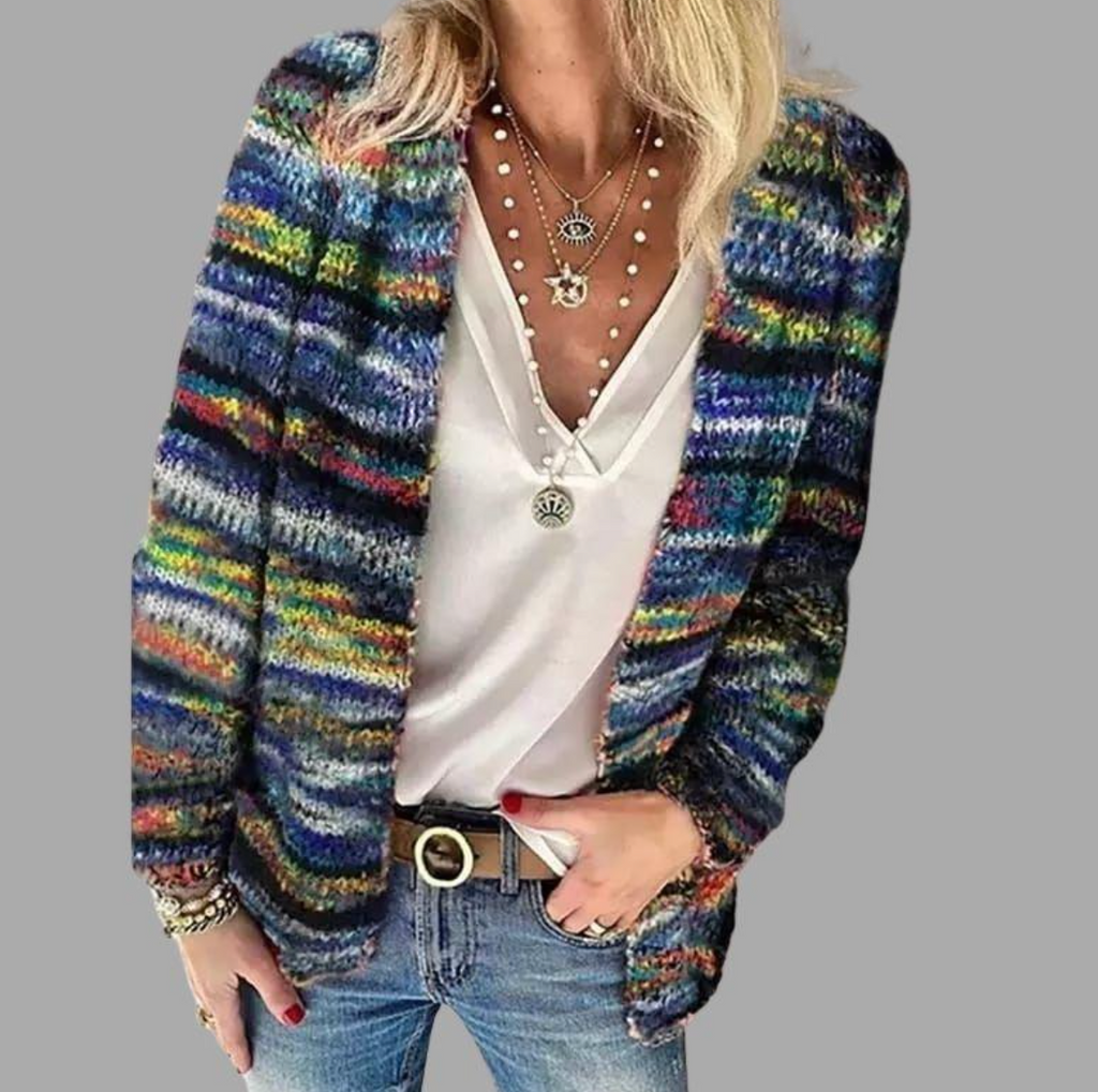 Damen Langärmliger gestreifter Strickjacke