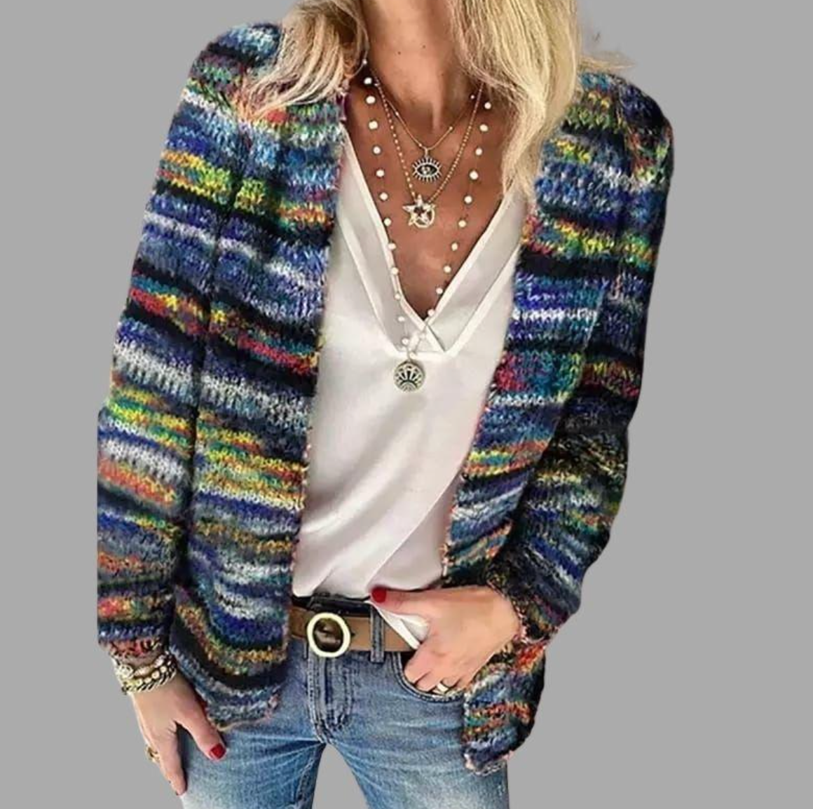 Damen Langärmliger gestreifter Strickjacke