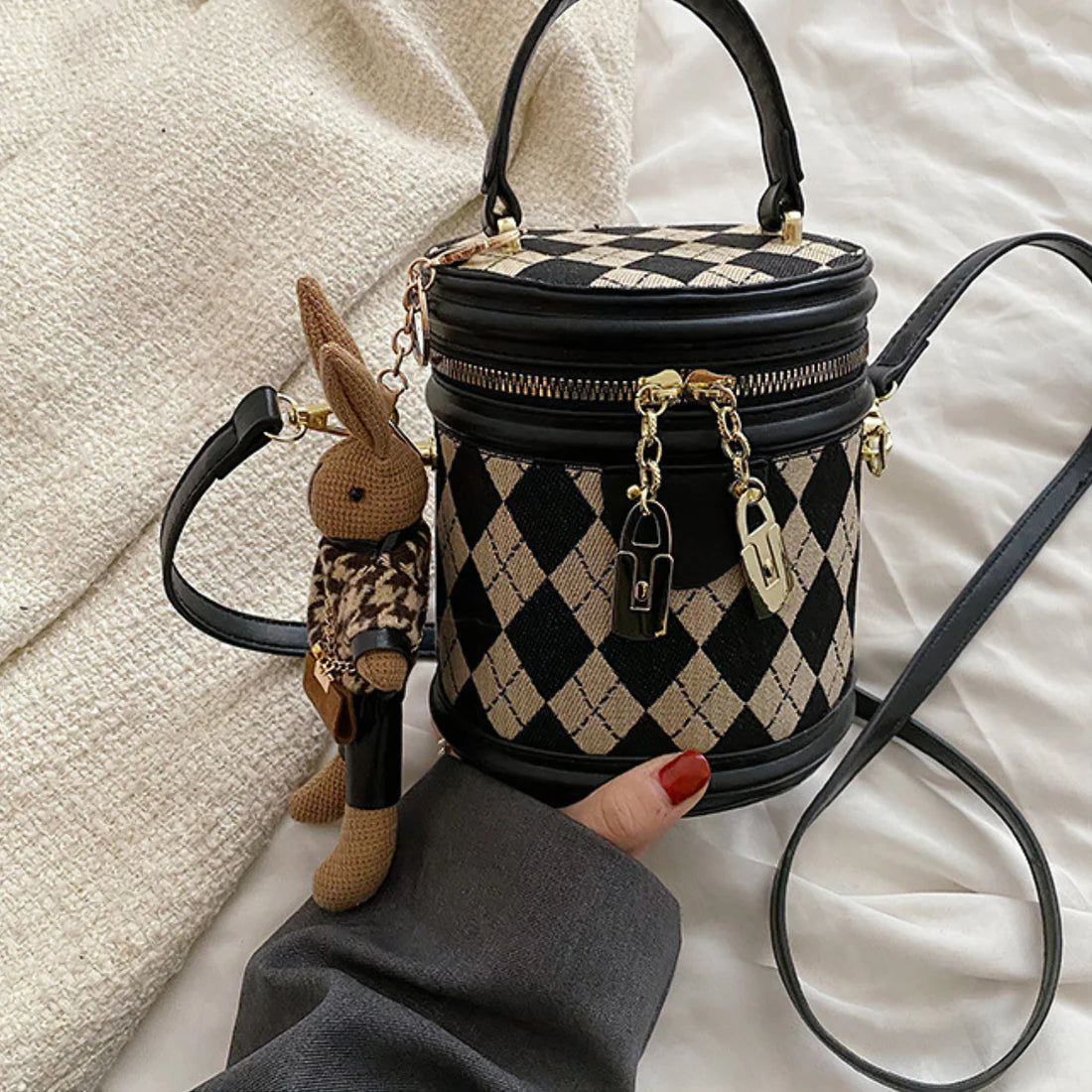 Damen Umhängetasche Runde Form mit Verstellbarem Riemen 3