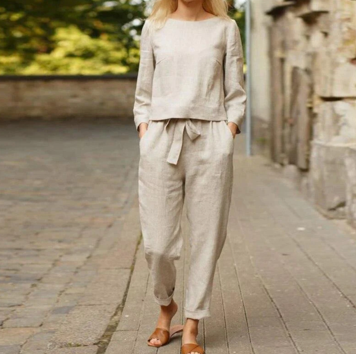 Damen Einfarbiges Set | Lange Ärmel | Hose & Oberteil