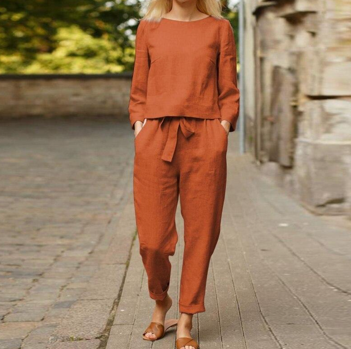 Damen Einfarbiges Set | Lange Ärmel | Hose & Oberteil