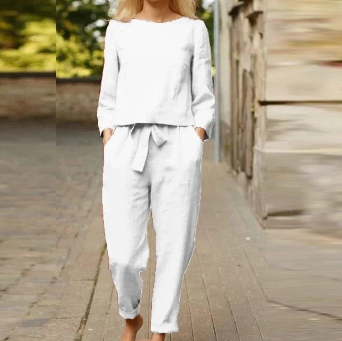 Damen Einfarbiges Set | Lange Ärmel | Hose & Oberteil