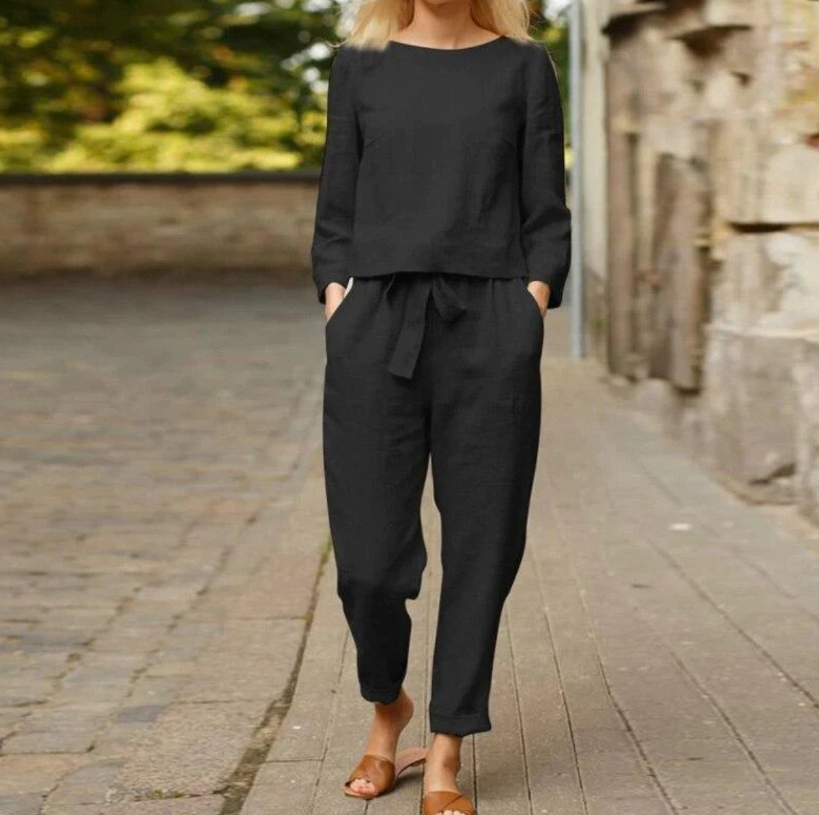 Damen Einfarbiges Set | Lange Ärmel | Hose & Oberteil