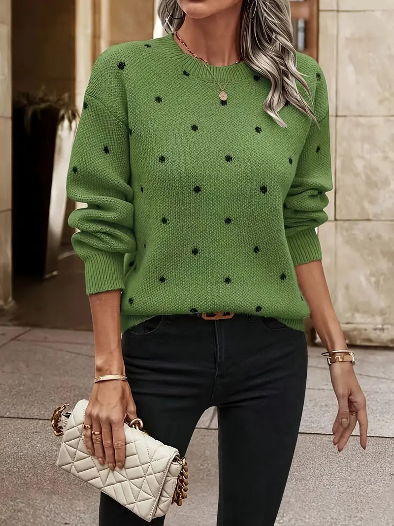 Damen Lässiger Langarmpullover mit Tupfenmuster