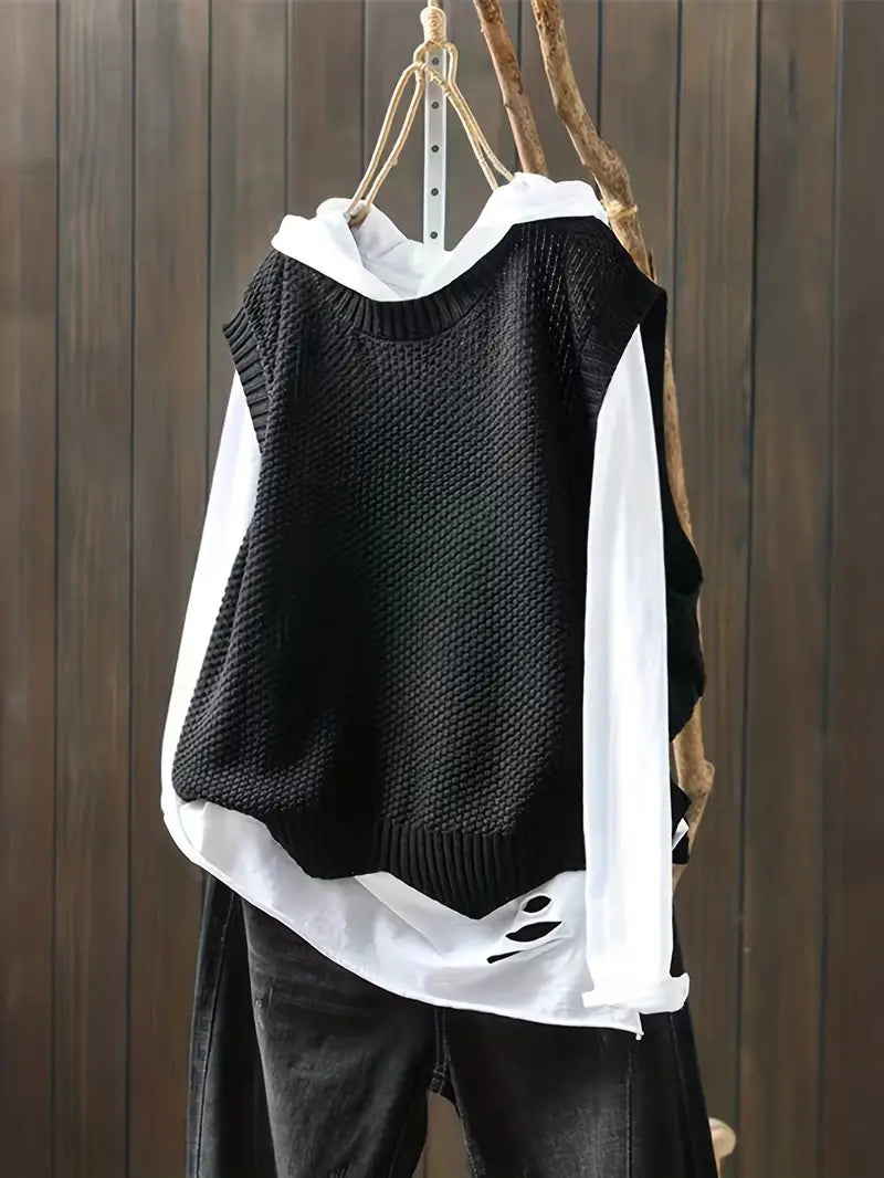 Damen Pullover Weste Solide Ärmelloser