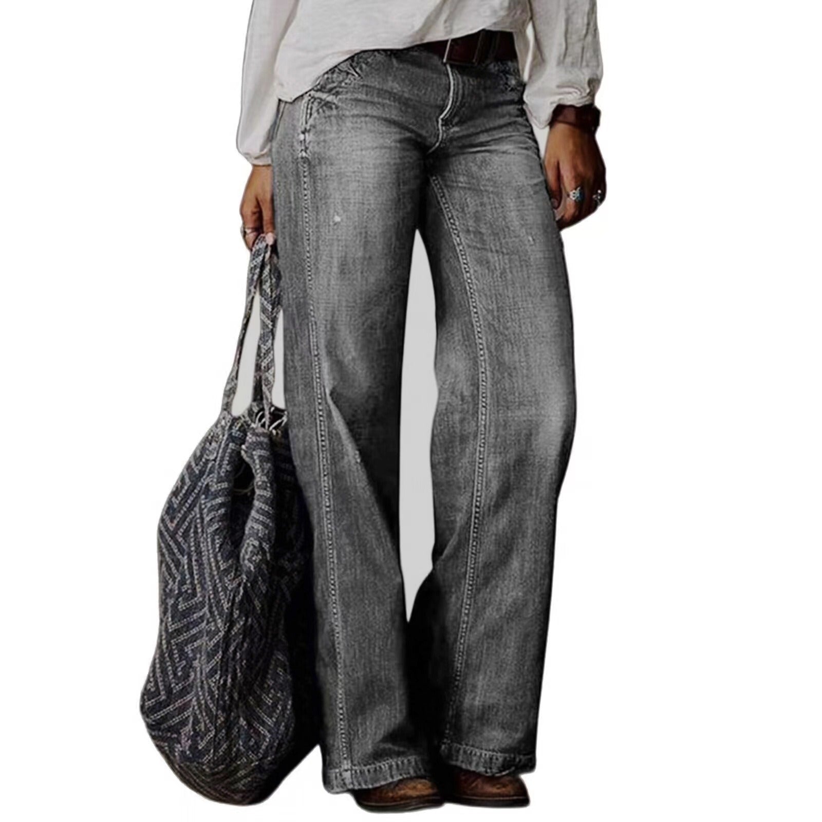 Damen Weites Bein Jeans mit Flacher Taille