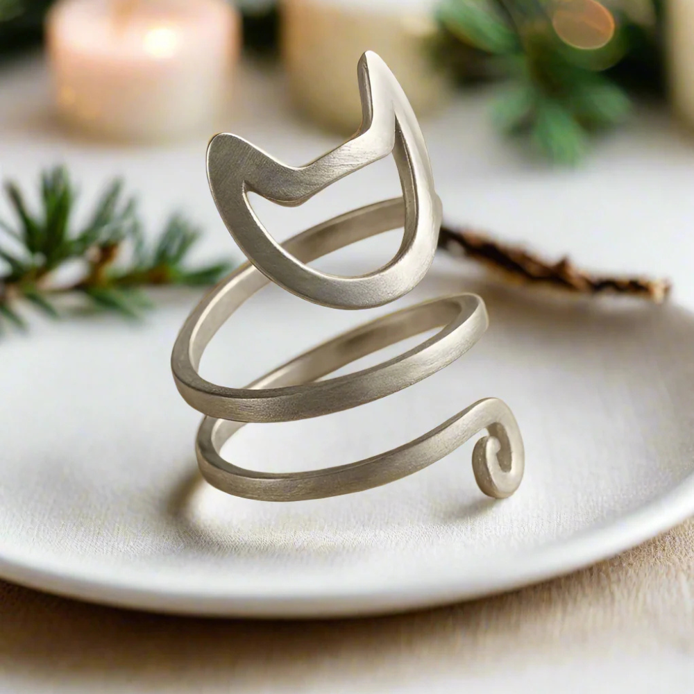 Damenring mit gedrehtem Katzendesign 0