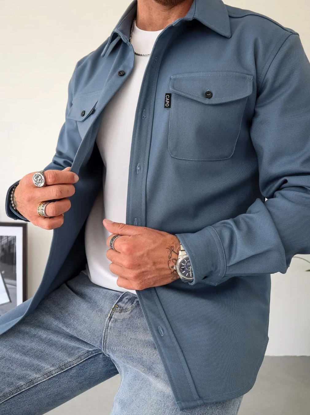 Herren Langarmhemd | Mit Knopfleiste und Brusttaschen