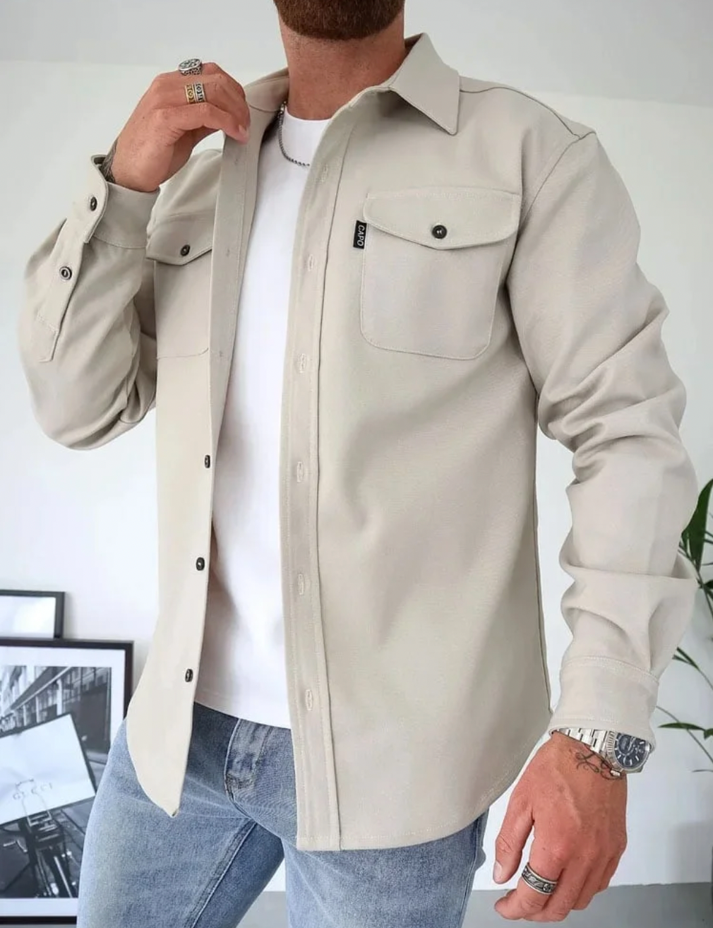 Herren Langarmhemd | Mit Knopfleiste und Brusttaschen