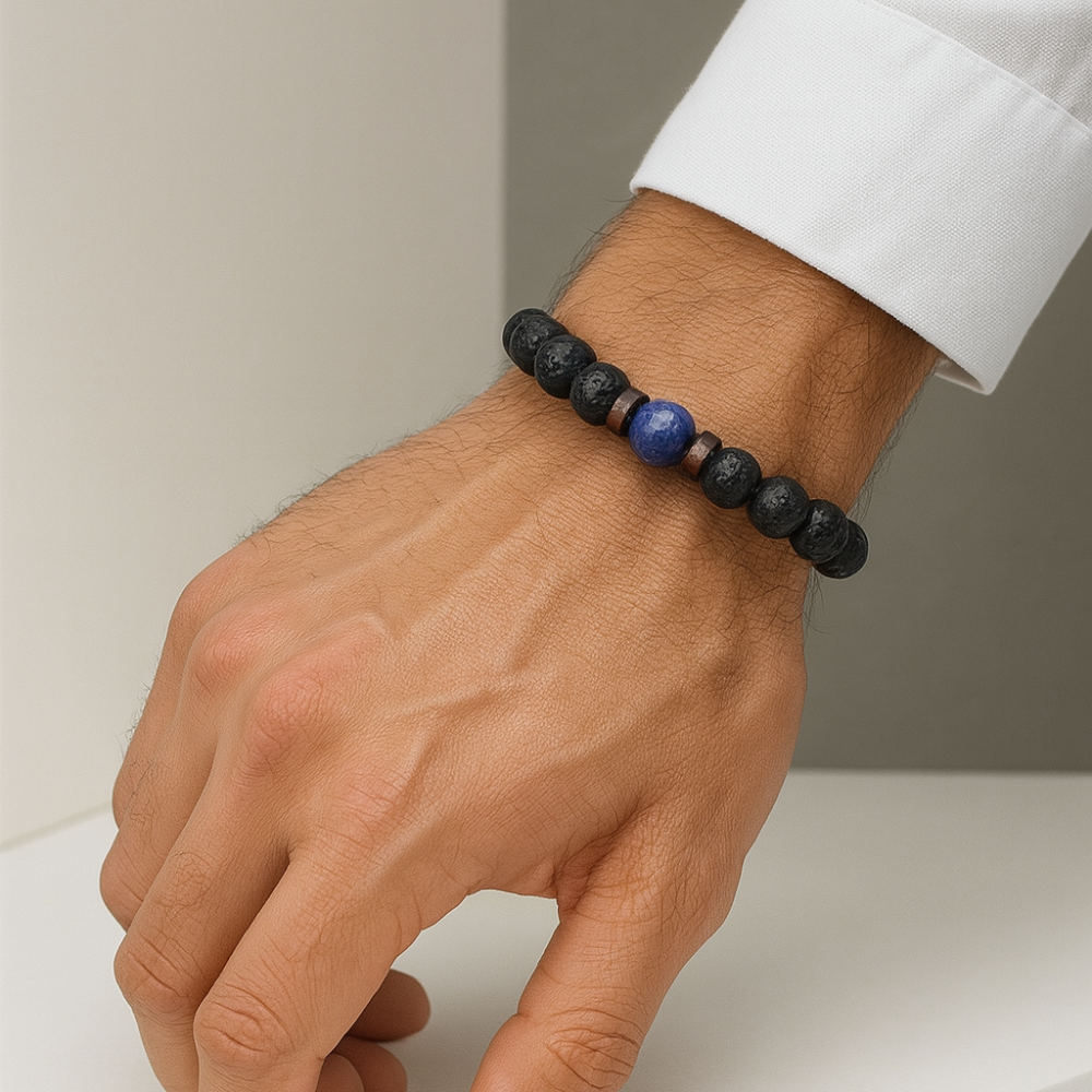 Herrenarmband mit natürlichem Lavastein und Holzdesign 0