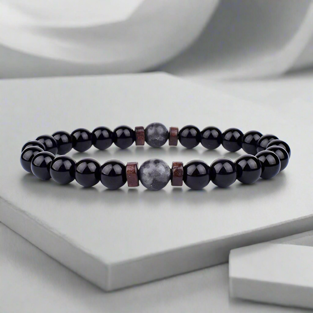 Herrenarmband mit natürlichem Lavastein und Holzdesign 1