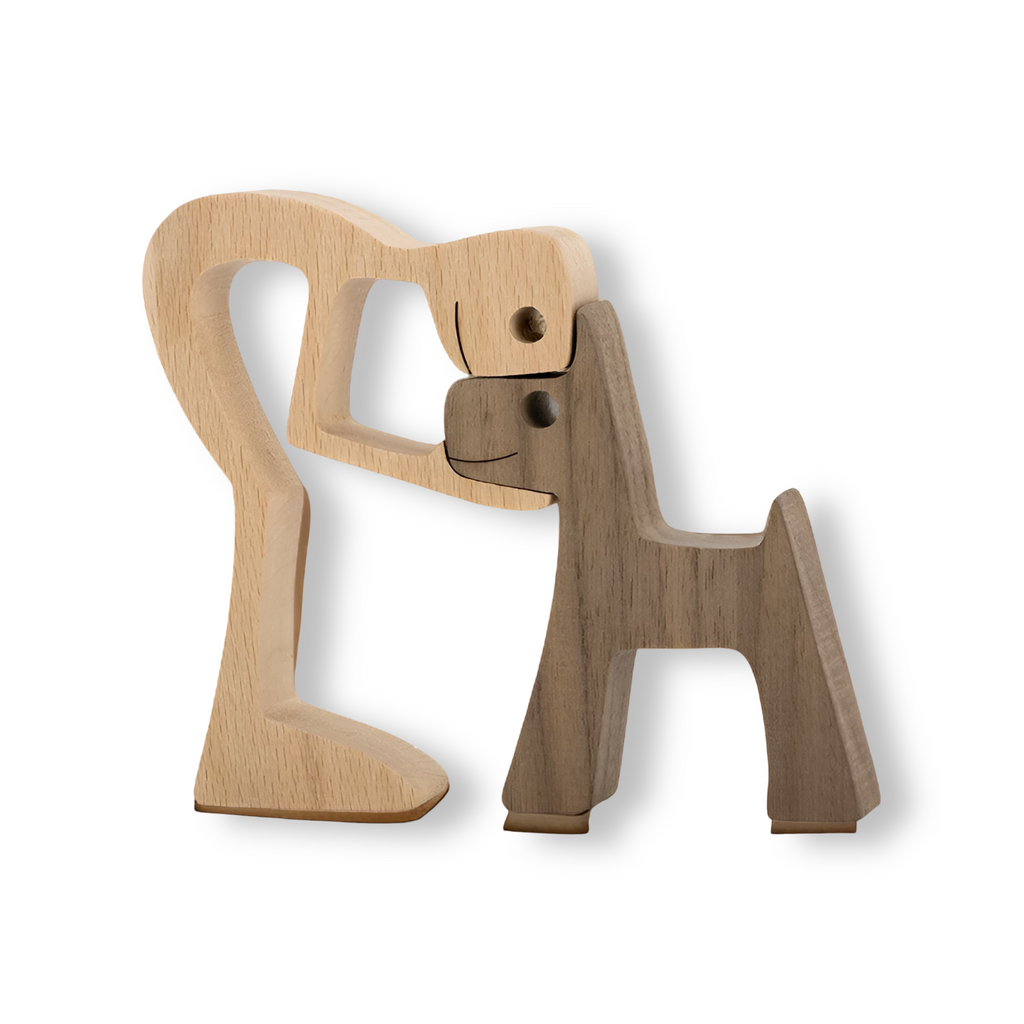 Holzfigur – Handgeschnitzte Mensch und Hund Skulptur 0