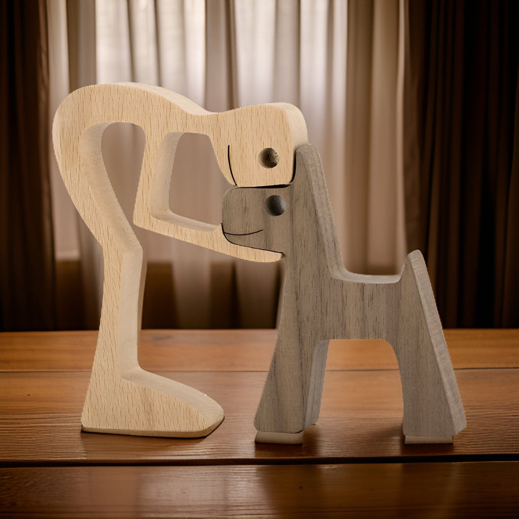 Holzfigur – Handgeschnitzte Mensch und Hund Skulptur 6