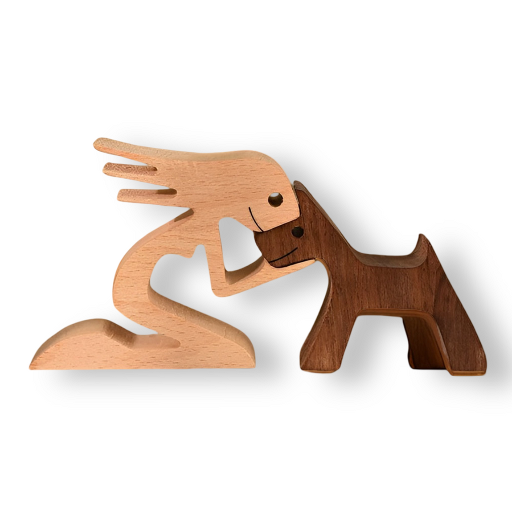 Holzfigur – Handgeschnitzte Mensch und Hund Skulptur 7