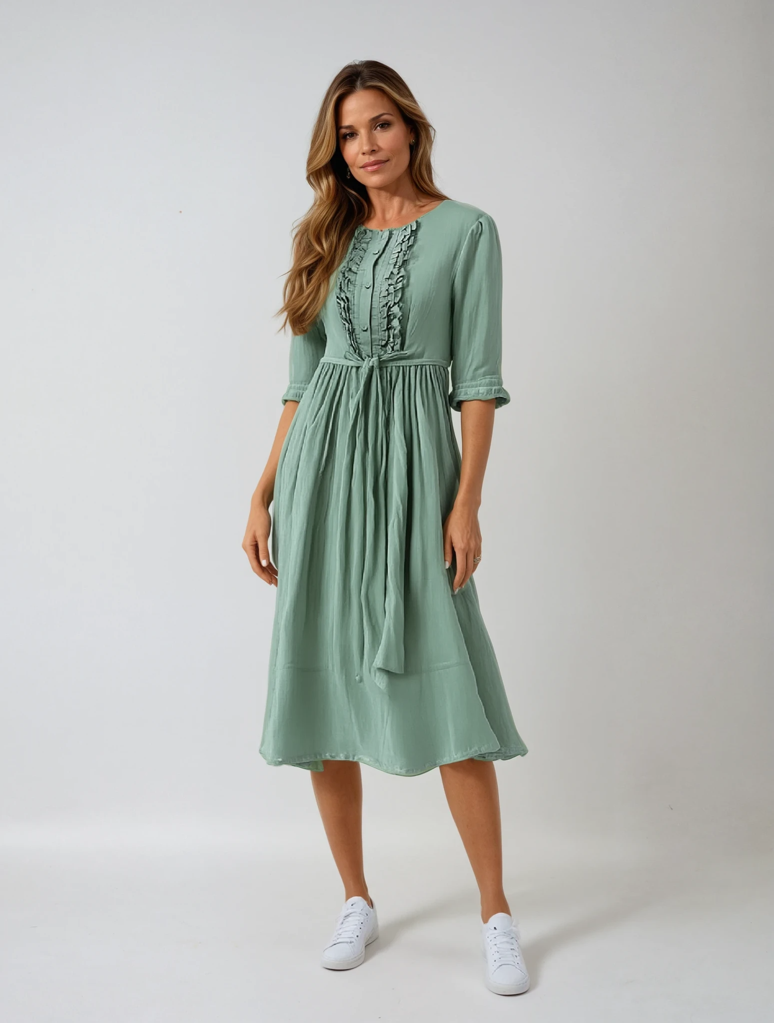 Florales Midikleid mit Bindegürtel für Damen