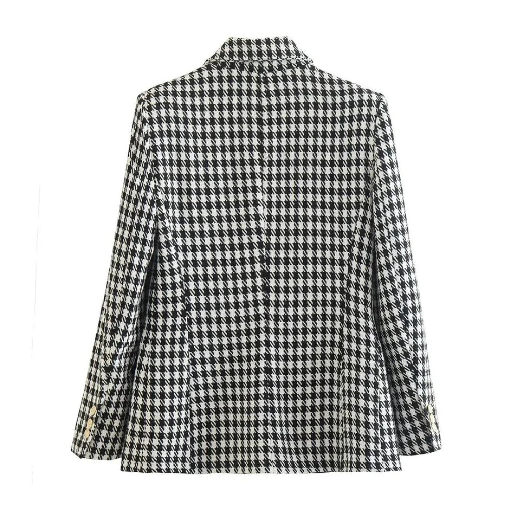 Doppelreihiger Hahnentritt-Blazer mit Knöpfen für Damen