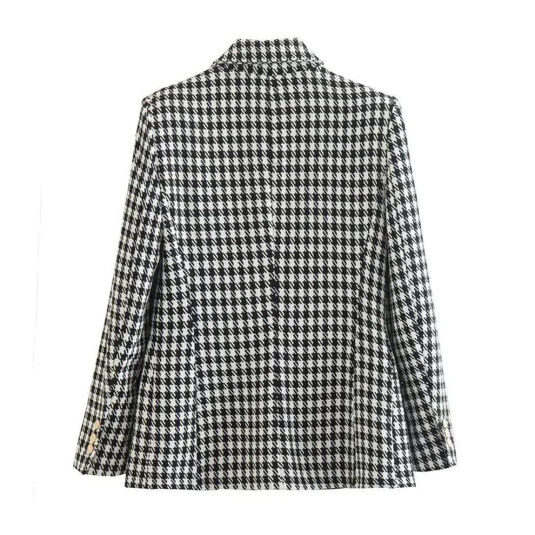 Doppelreihiger Hahnentritt-Blazer mit Knöpfen für Damen
