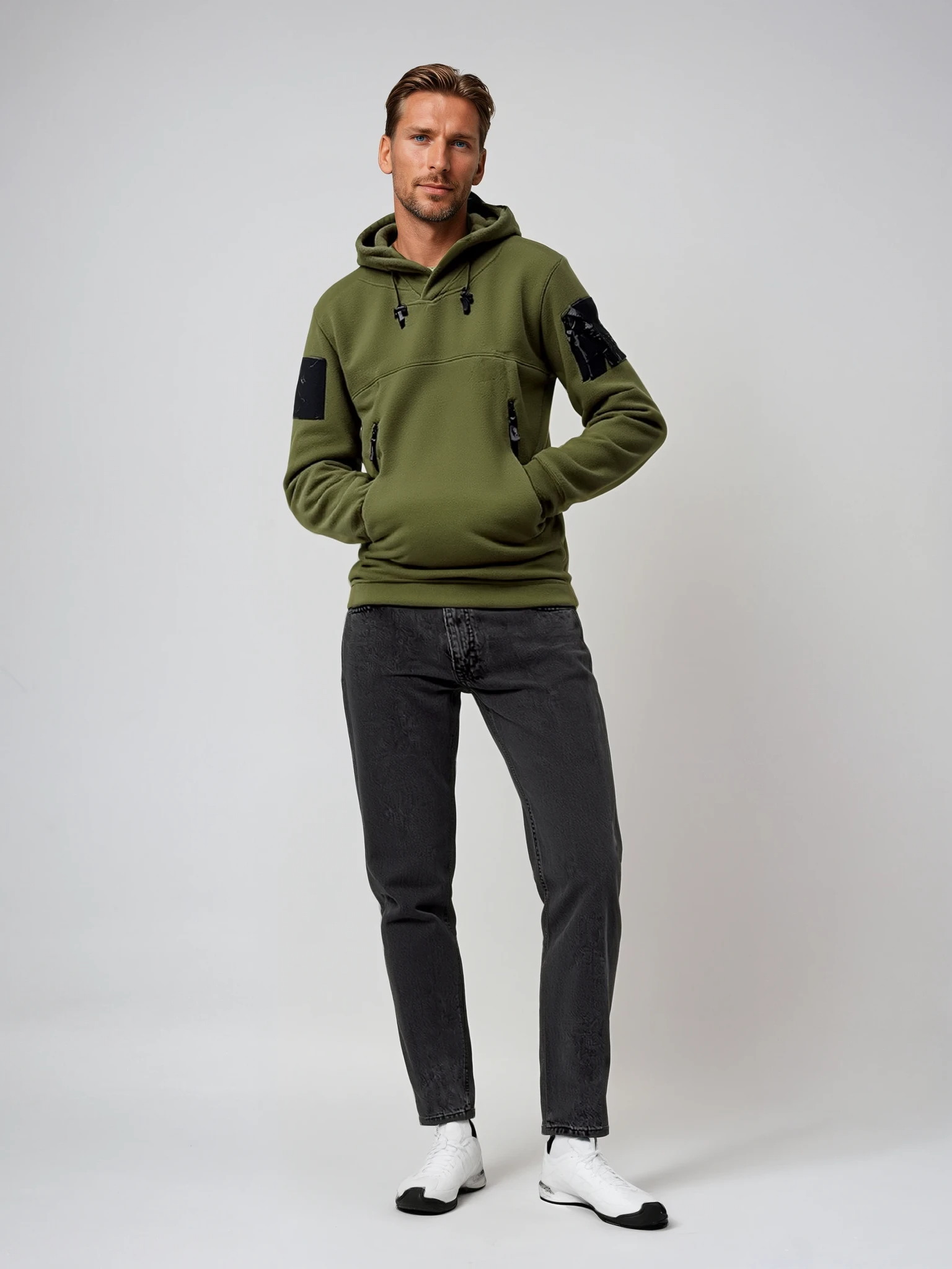 Taktischer Herren-Hoodie mit mehreren Taschen und Reißverschluss
